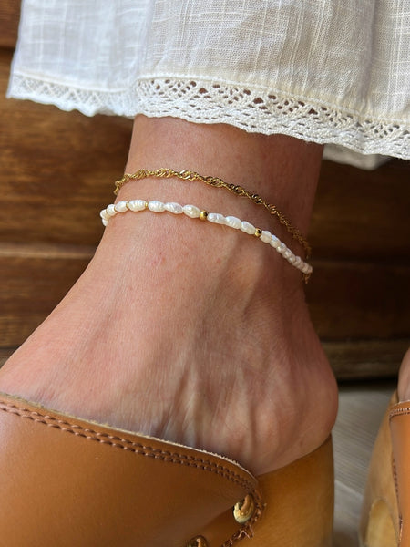 Cavigliera mini perle di fiume e balls dorate