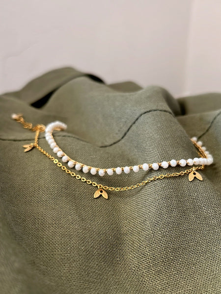 Cavigliera doppia bianca o nera uncinetto e acciaio