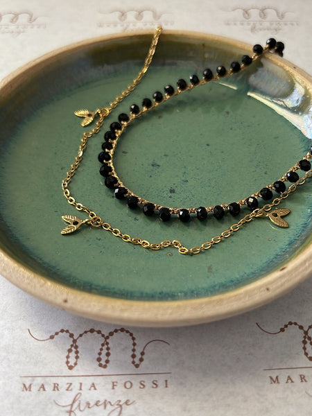 Cavigliera doppia bianca o nera uncinetto e acciaio