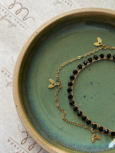 Cavigliera doppia bianca o nera uncinetto e acciaio