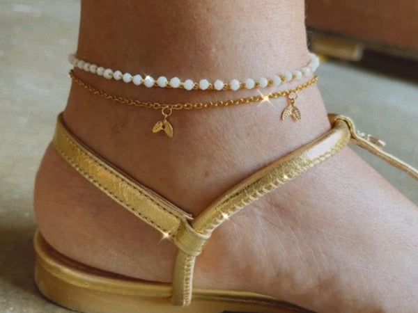 Cavigliera doppia bianca o nera uncinetto e acciaio