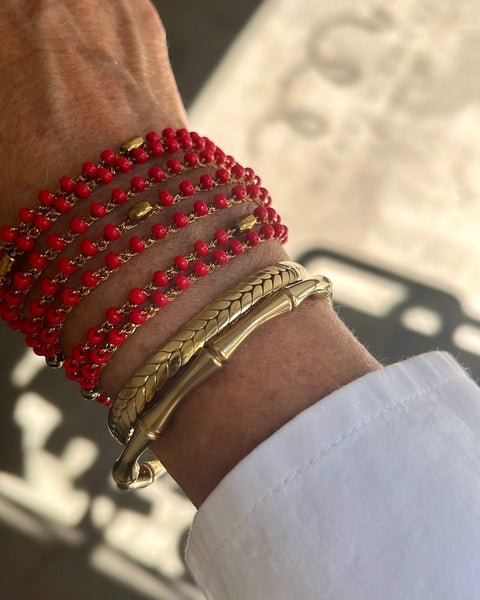 Collana lunga rossa con pendenti