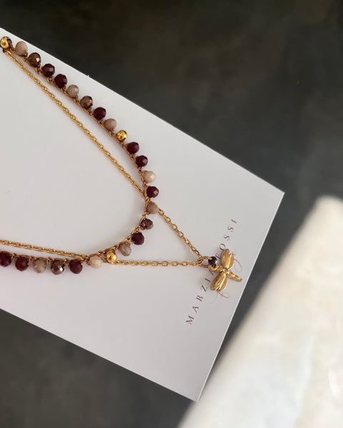 Girocollo doppio mix di Chocolate brown e libellula