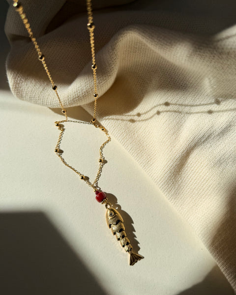 Collana Pesce e pietra bordeaux