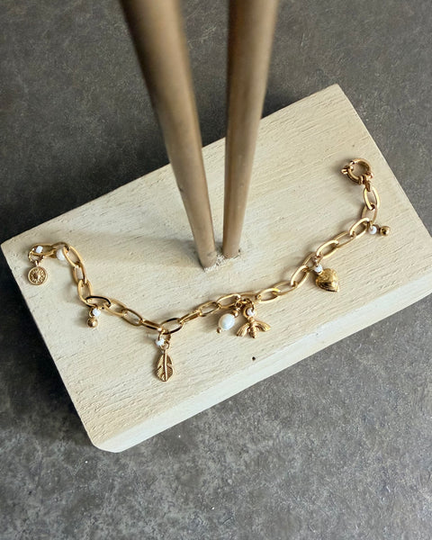 Braccialetto catena con charms marrone o bianco perla