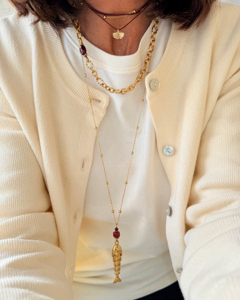 Collana Pesce e pietra bordeaux