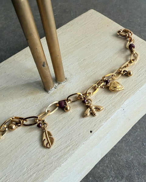 Braccialetto catena con charms marrone o bianco perla