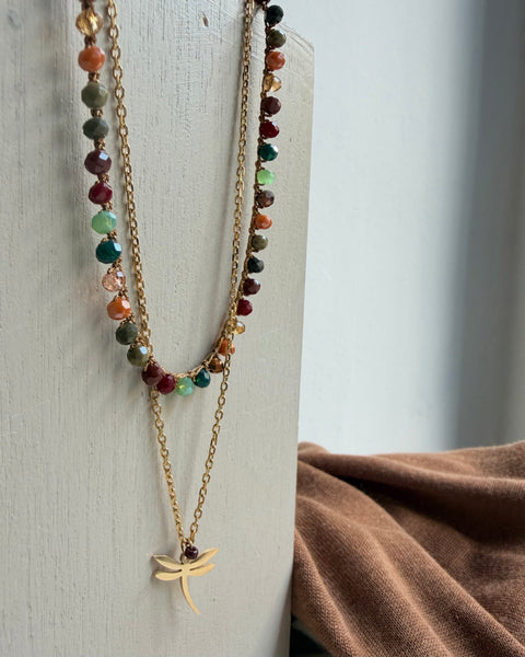 Girocollo doppio multicolor autunno con libellula