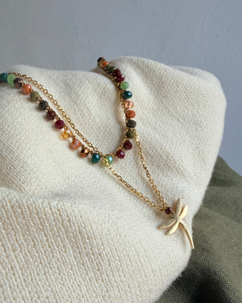 Girocollo doppio multicolor autunno con libellula