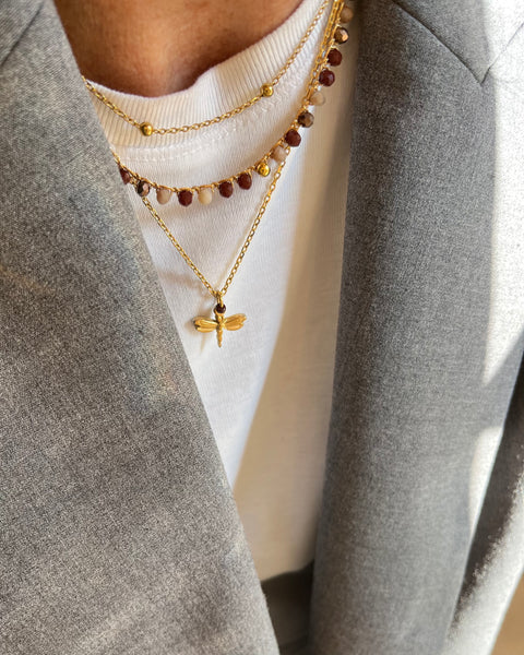 Girocollo doppio mix di Chocolate brown e libellula