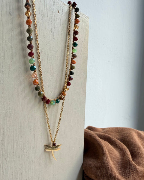 Girocollo doppio multicolor autunno con libellula