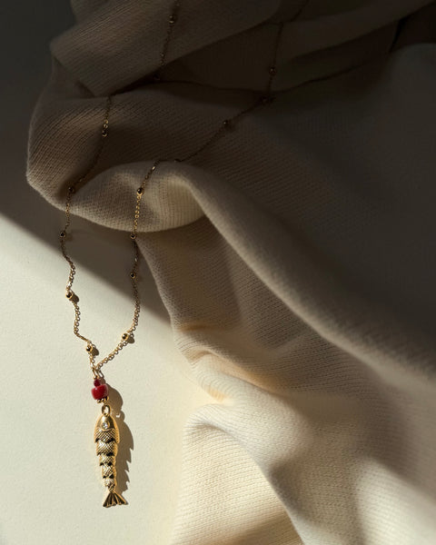 Collana Pesce e pietra bordeaux