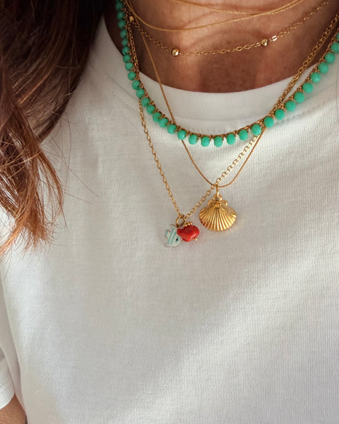 Girocollo doppio tiffany con pesce e corallo