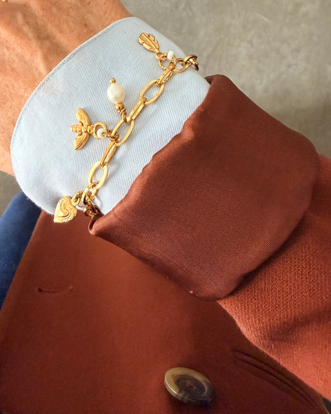 Braccialetto catena con charms marrone o bianco perla