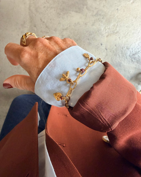 Braccialetto catena con charms marrone o bianco perla