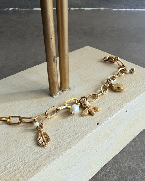 Braccialetto catena con charms marrone o bianco perla