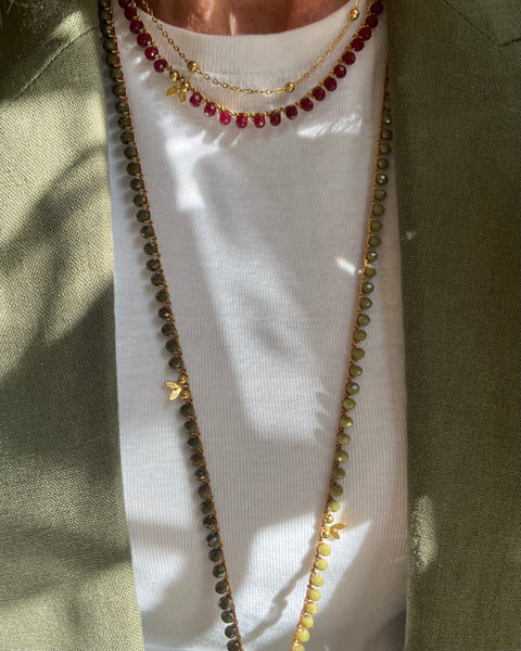 Collana bordeaux e verde oliva