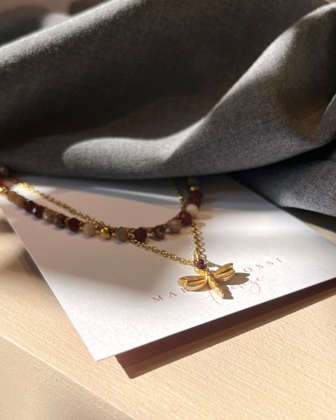 Girocollo doppio mix di Chocolate brown e libellula