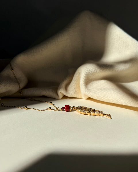 Collana Pesce e pietra bordeaux