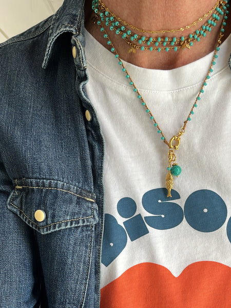Collana turchese e charms dorati