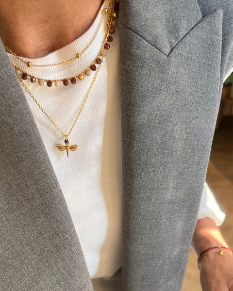 Girocollo doppio mix di Chocolate brown e libellula