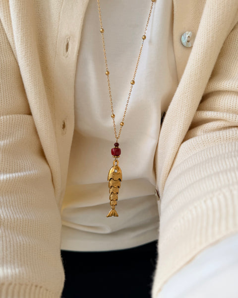Collana Pesce e pietra bordeaux