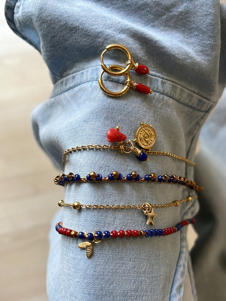 Collana acciaio con amuleto e corallo del Mediterraneo